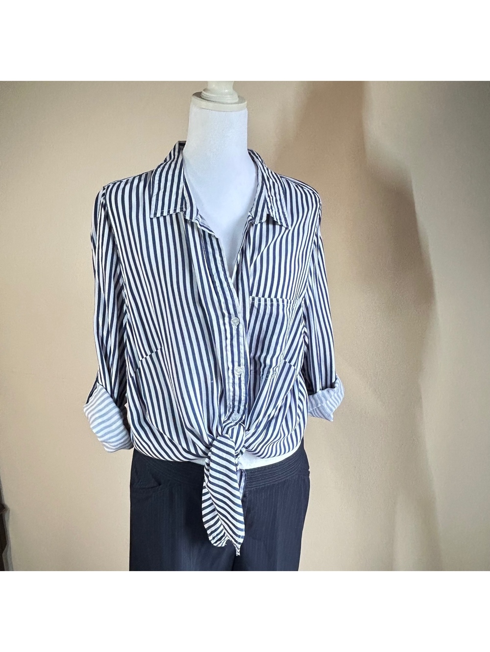Nautical Navy and White Oversized Striped button down